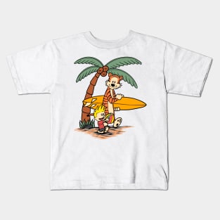 Calvin and Hobbes Surfing Board Kids T-Shirt